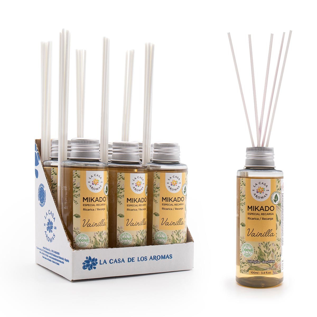 La Casa de los Aromas - Ambientador Mikado Aroma Vainilla - Set Difusor  Líquido para Reposición con Varillas - Fragancia Duradera - Ideal para el