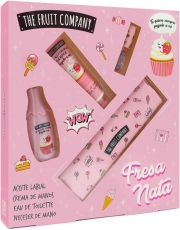 The Fruit Company Set  Regalo Fresa y Nata, Aceite Labial, Crema de Manos, Colonia Eau de Toilette, Neceser de Mano.