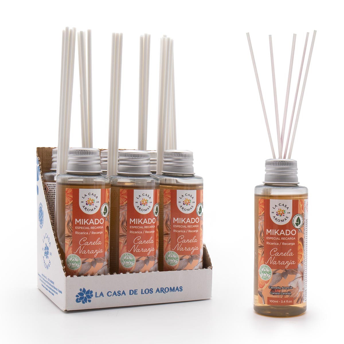 La Casa de los Aromas - Ambientador Mikado Aroma Canela-Naranja - Set  Difusor Líquido para Reposición con Varillas - Fragancia Duradera - Ideal  para el Hogar, Baño, Casa - 6 x 100 ml